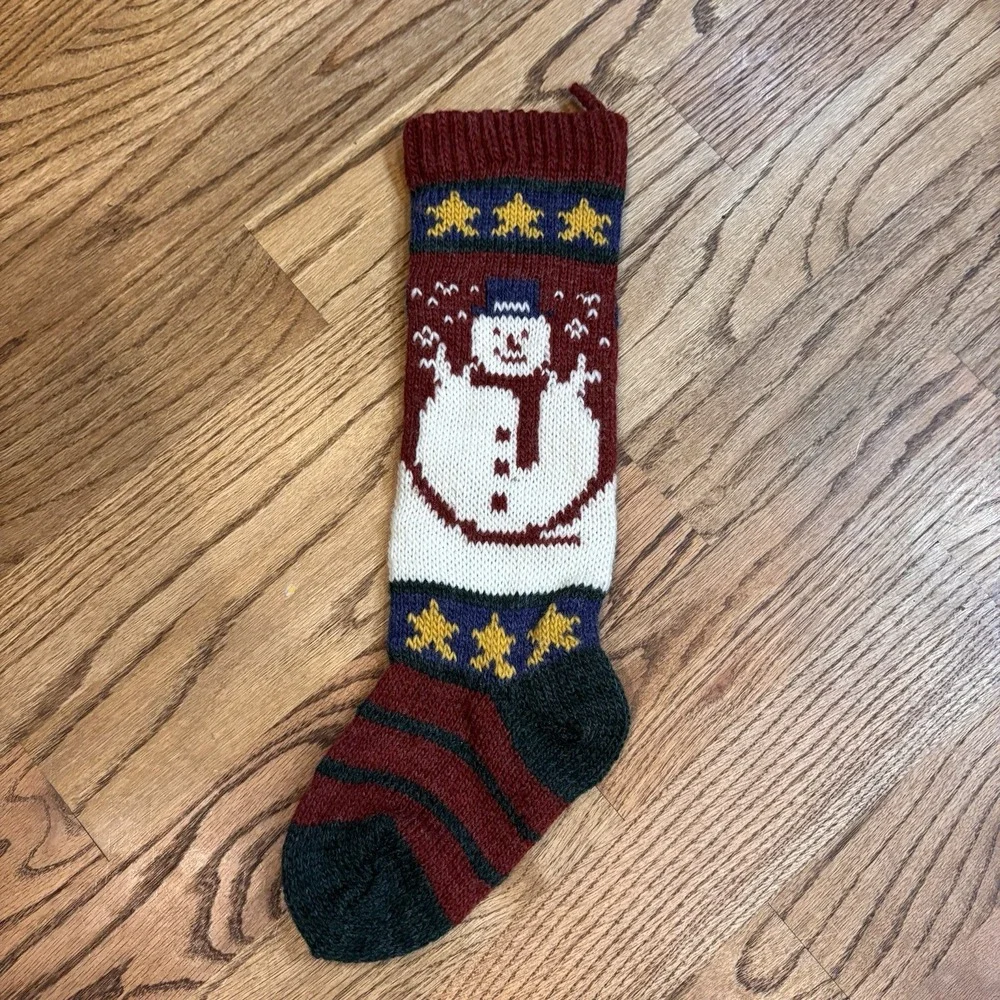 Vintage‎ Russ Knit Snowman Christmas Stocking Wool Blend Red Blue Nordic Holiday